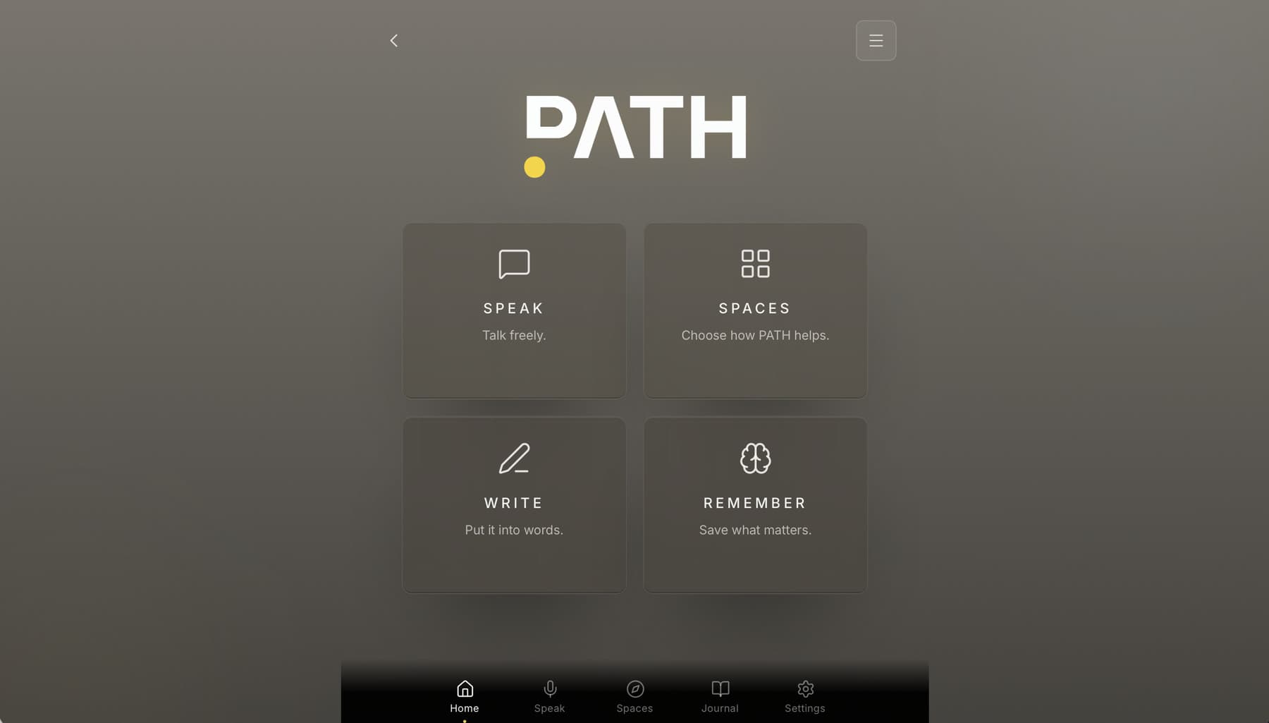 PATH home — Speak, Spaces, Write and Remember.